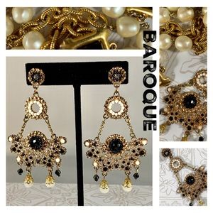 Baroque Chandelier Earrings Gold Tone Pearl
